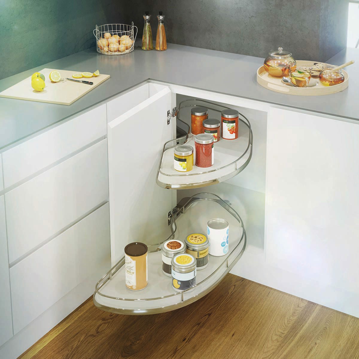 Bộ Khay Góc Chiếc Lá Cornerstonemaxx 900Mm Mở Phải_Rail White HMH.530.27.1510